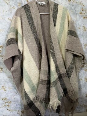 Nine West Taupe, Cream & Sage Striped Open Poncho
